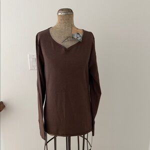NWT- Royal Robbins Women's Brown Ribbed V-Neck Long Sleeve Top- Women’s size M